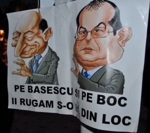 proteste 22 ianuarie caricaturi Boc si Basescu