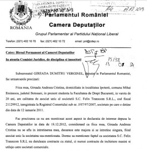 scrisoarea lui Verginel Gireada catre Camera Deputatilor