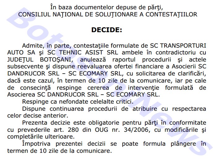 decizie CNSC pentru o licitatie la Botosani