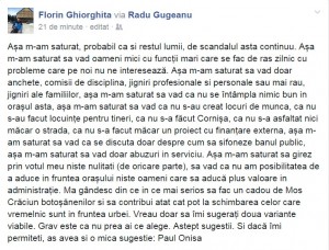 mesaj Florin Ghiorghita pe Facebook