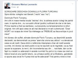 scrisoare deschisa pe Facebook a lui Marius Orosanu