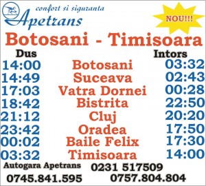 cursa Apetrans Botosani spre Cluj si Timisoara