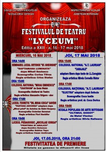 Afisul festivalului de teatru Lyceum 2018