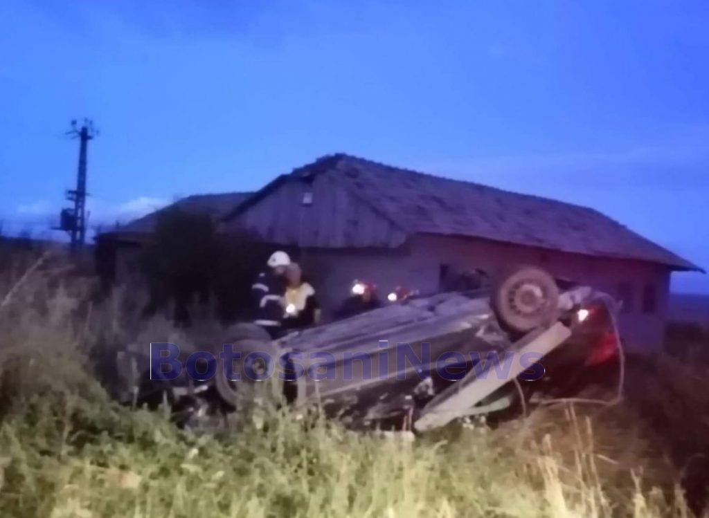 accident cu masina rasturnata in satul Ionaseni din comuna Trusesti- Botosani